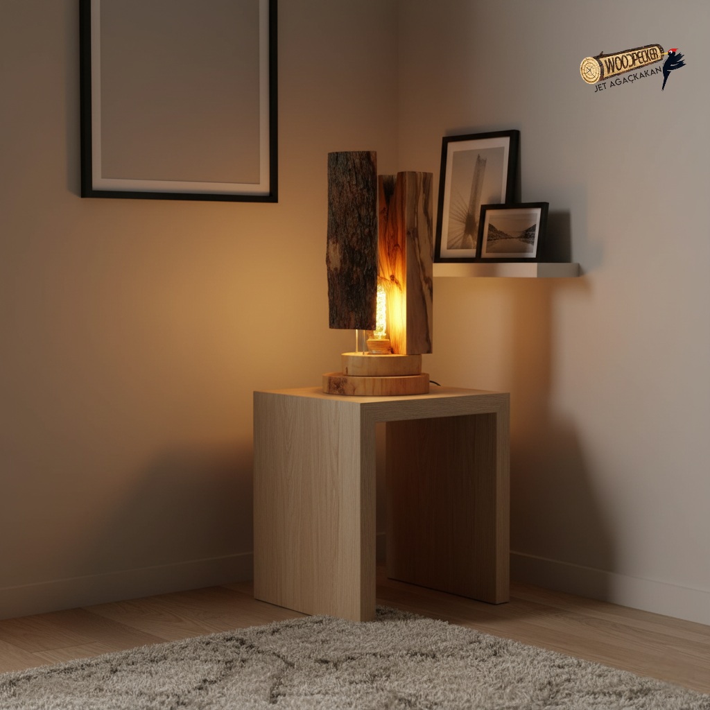 Doğal Ağaç Tasarım Masa Lambası