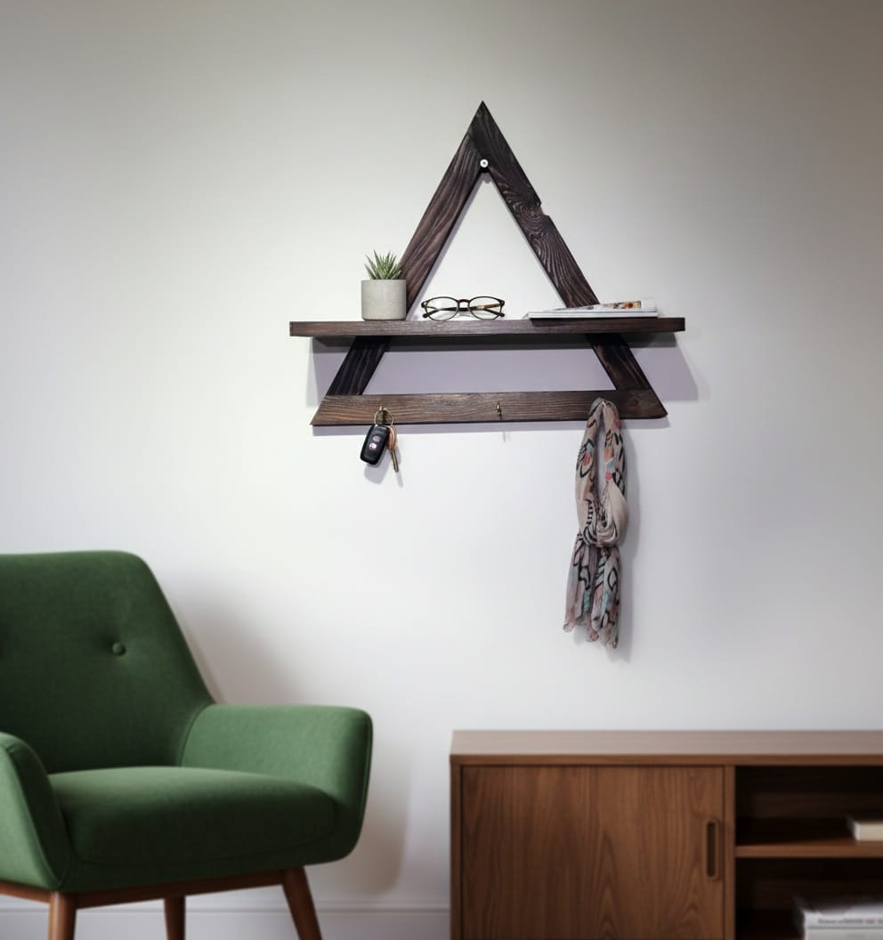 TriNova Üçgen Ahşap Duvar Rafı
