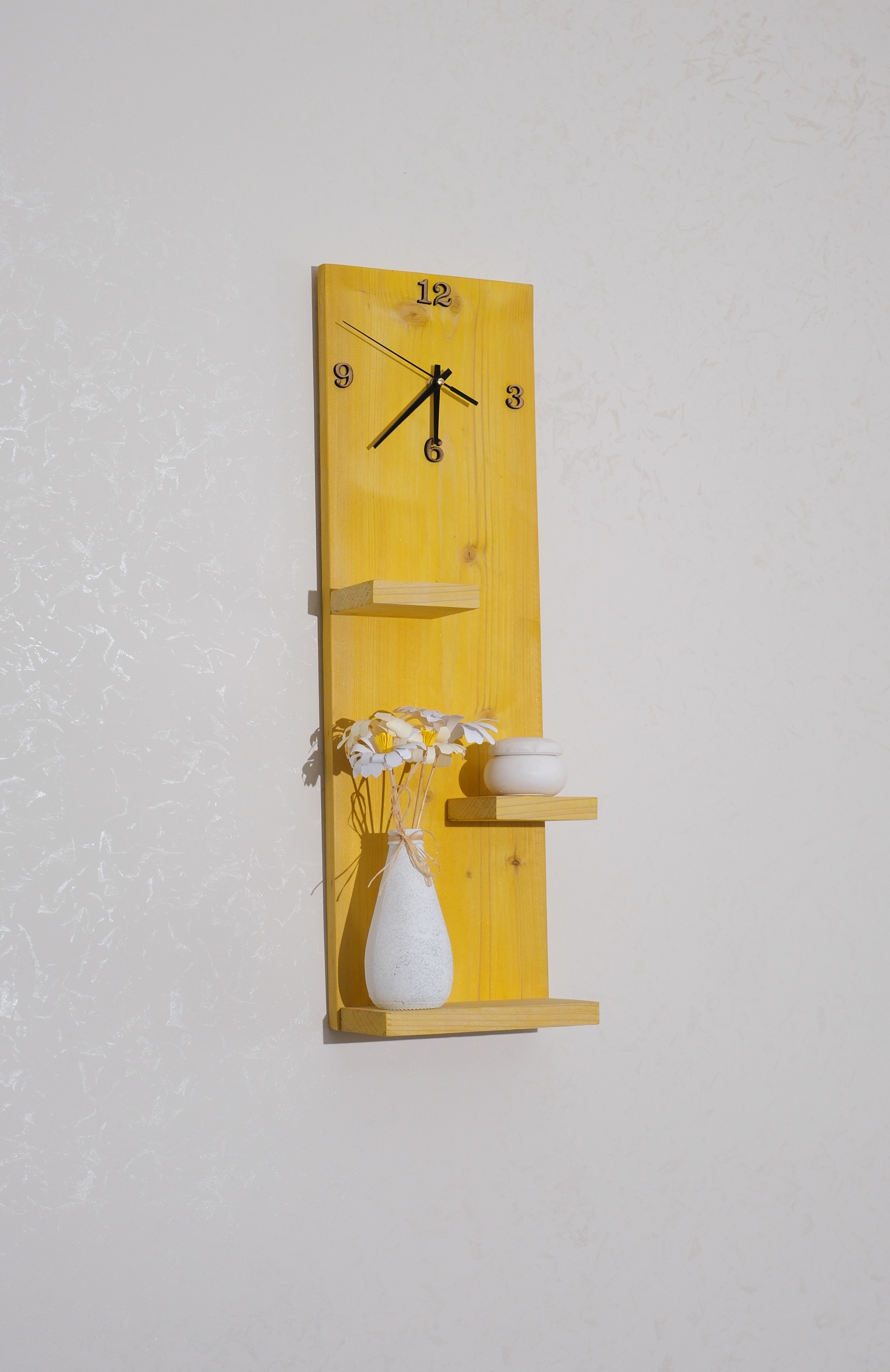 Ahşap Duvar Saati Modern - Sarı