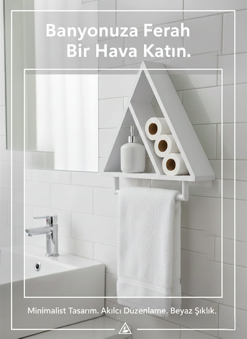 Ahşap Üçgen Duvar Rafı Ve Havluluk - Beyaz