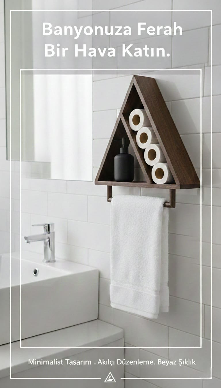 Ahşap Üçgen  Duvar Rafı Ve Havluluk - Koyu Ceviz